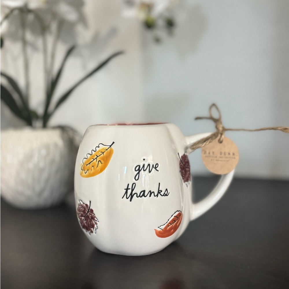 Rae Dunn White Mug with Autumn Leaves